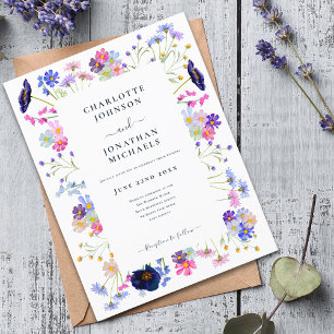 Modern Wildflower Navy Blue Wedding Uitnodiging Briefkaart