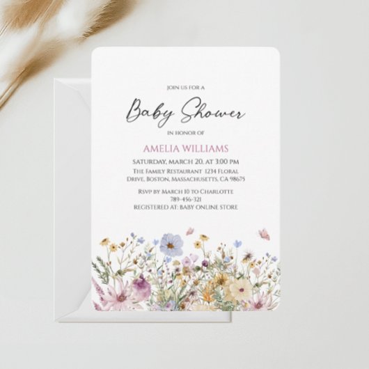 Modern Wildflower Pastel Baby shower Kaart