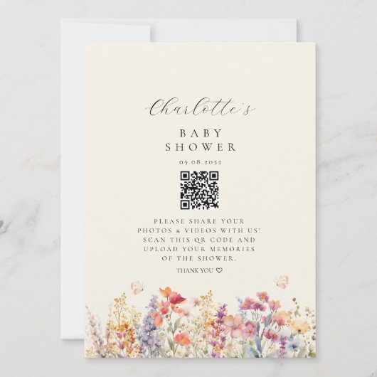 Modern, Wildflower, QR-code, Baby shower, (Voorkant)