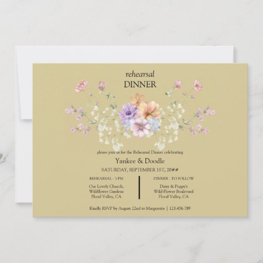 Modern wildflower spring wedding Dinner Invitation (Devant)