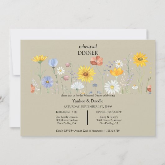 Modern wildflower spring wedding Dinner Invitation (Devant)
