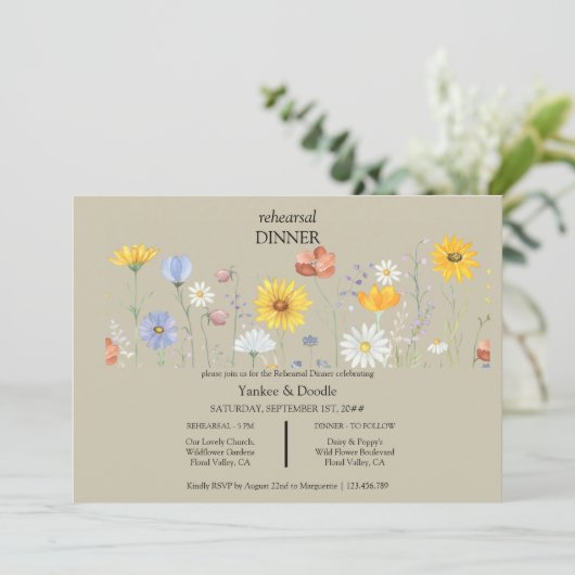Modern wildflower spring wedding Dinner Invitation (Debout devant)