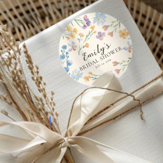 Modern Wildflower Watercolor Bridal Shower Ronde Sticker