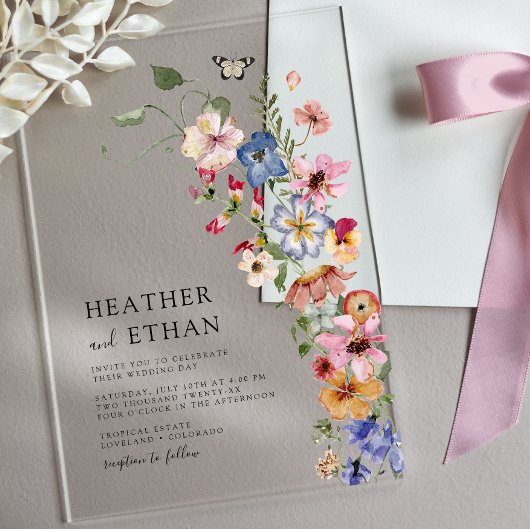 Modern Wildflower Wedding Acryl Uitnodigingen