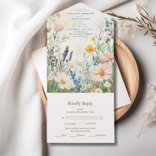 Modern Wildflower Wedding All In One Uitnodiging