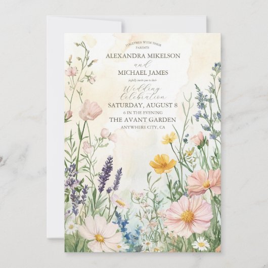 Modern Wildflower Wedding Kaart (Voorkant)
