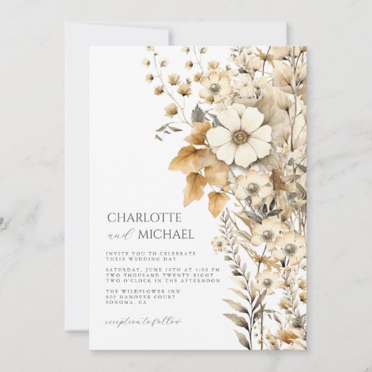 Modern Wildflower Wedding Kaart (Voorkant)