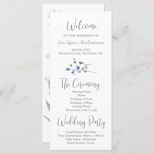 Modern Wildflower Wedding Programma (Voorkant / Achterkant)