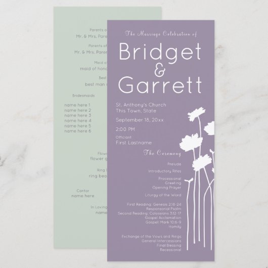 Modern Wildflower Wedding Programma (Voorkant / Achterkant)