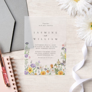 Modern Wildflower Wedding Vellum Uitnodigingen