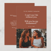 Modern Will You Be My Bridesmaid Photo Card (Voorkant / Achterkant)