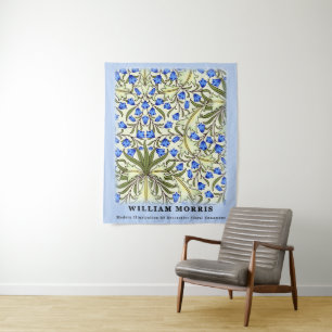 Modern William Morris Blue Floral Leaves Wandkleed