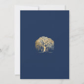 Modern Willow Tree Navy Gold Wedding Invitation Kaart (Achterkant)