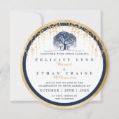 Modern Willow Tree Navy Gold Wedding Invitation Kaart (Voorkant)