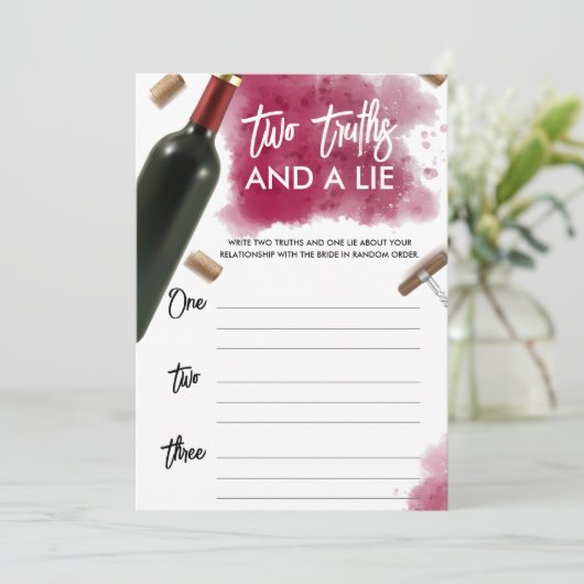 Modern Wine Two Truths en een Lie Game Kaart (Staand voorkant)