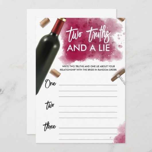 Modern Wine Two Truths en een Lie Game Kaart (Voorkant / Achterkant)