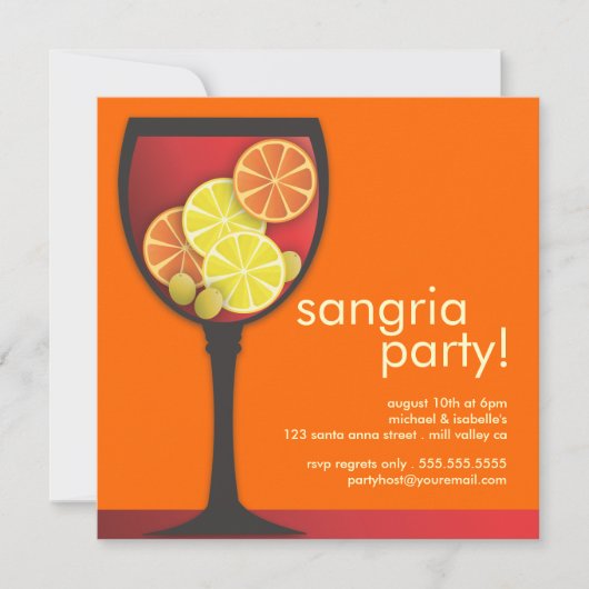 Modern Wineglass Sangria Party Invitation Kaart (Voorkant)