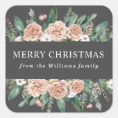 Modern Winter Bloemstuk Merry Christmas Vierkante Sticker (Voorkant)