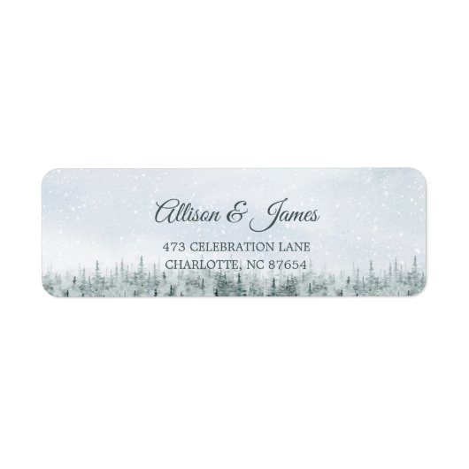 Modern Winter Forest Wedding Etiket (Voorkant)