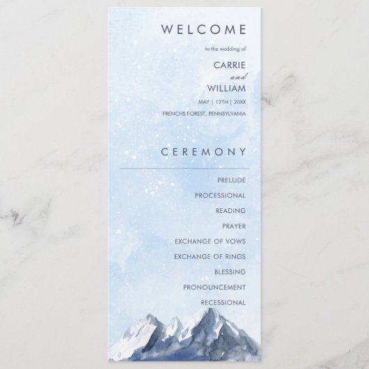 Modern Winter Mountain Pattern Wedding Programma (Voorkant)