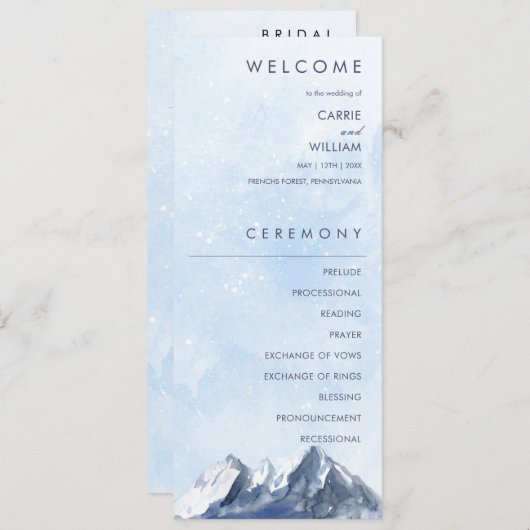 Modern Winter Mountain Pattern Wedding Programma (Voorkant / Achterkant)