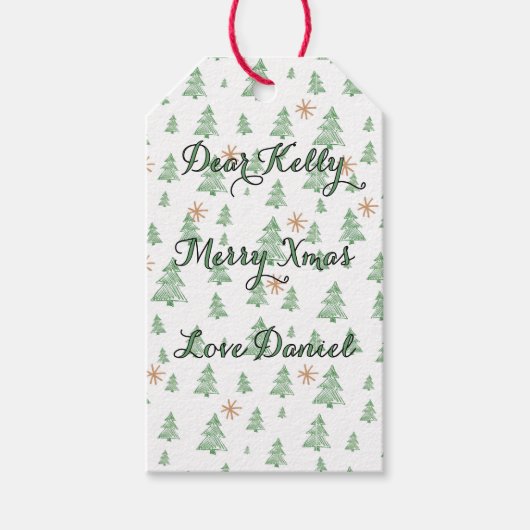 Modern Winter Pine Tree Star Cadeaulabel (Voorkant)