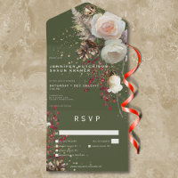 Modern Winter Rozen & Red Berries Groen Diner