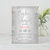 Modern Winter Silver Snowflake Baby shower Kaart (Staand voorkant)
