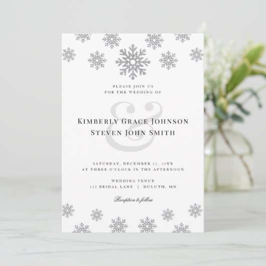 Modern Winter Snowflake Weddenschap Kaart (Staand voorkant)