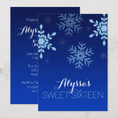 Modern Winter Wonderland Blue Snowflakes Sweet 16 Kaart (Voorkant / Achterkant)