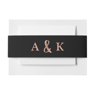 Modern Wish   Roos Gold en zwart monogram bruiloft Uitnodigingen Wikkel