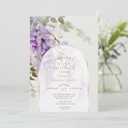 Modern Wisteria Floral Waterverf Baby shower Kaart (Staand voorkant)
