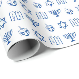Modern wit blauw Joods Iconen patroon Chanoeka Cadeaupapier