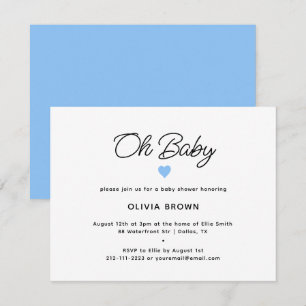 Modern Wit Blauw Oh Baby shower Invitation Informatiekaartje