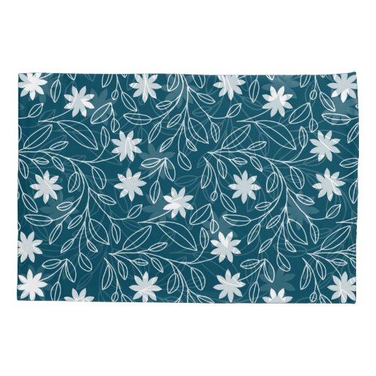 Modern Wit Bloemblad Blauwgroen Blauw Kussensloop (Achterkant-Links)