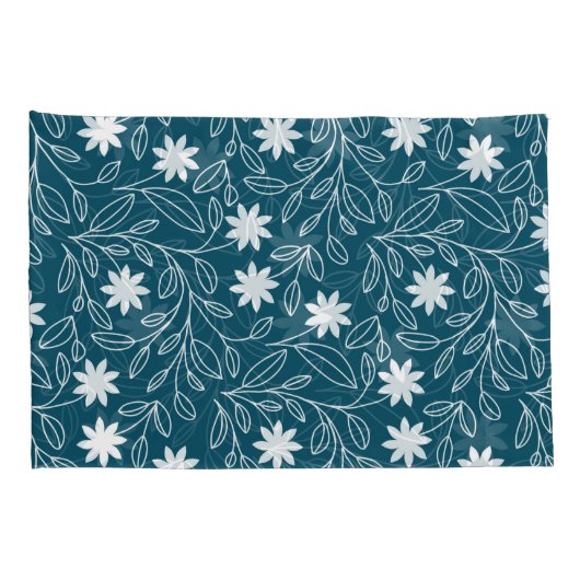 Modern Wit Bloemblad Blauwgroen Blauw Kussensloop (Achterkant-Rechts)