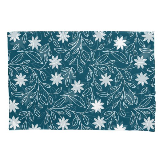 Modern Wit Bloemblad Blauwgroen Blauw Kussensloop (Voorkant-Links)