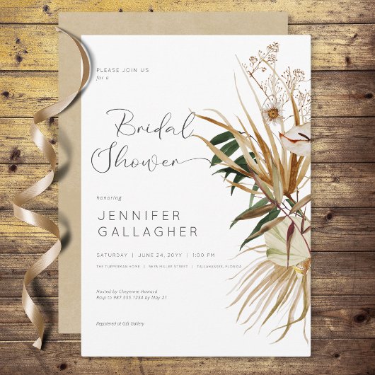 Modern wit Boho gedroogd bloemig Vrijgezellenfeest Kaart