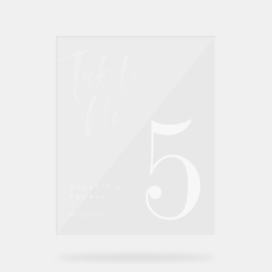 Modern Wit Borstel Script Bruiloft Tafelnummer Acryl Bord (Voorkant)