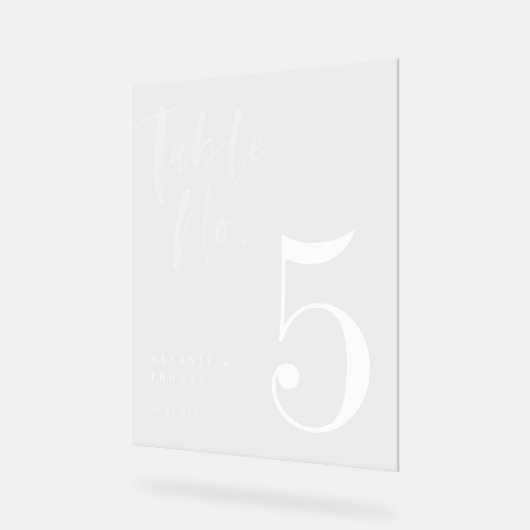 Modern Wit Borstel Script Bruiloft Tafelnummer Acryl Bord (Hoek)