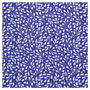 Modern wit botanisch bladpatroon Navy Blue Stof