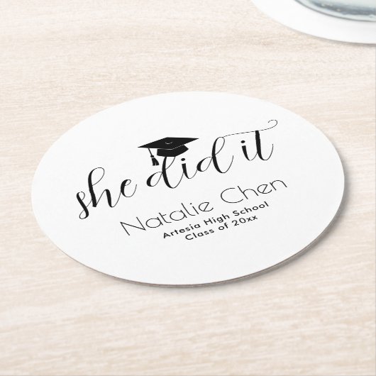 Modern Wit Elegant Fonts Afstuderen Ronde Kartonnen Onderzetter (Gebogen)