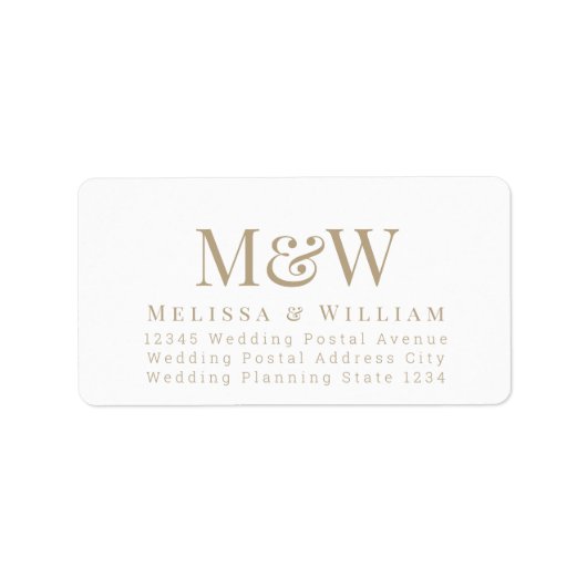 Modern Wit Elegant Goud Monogram Adres Etiket (Voorkant)