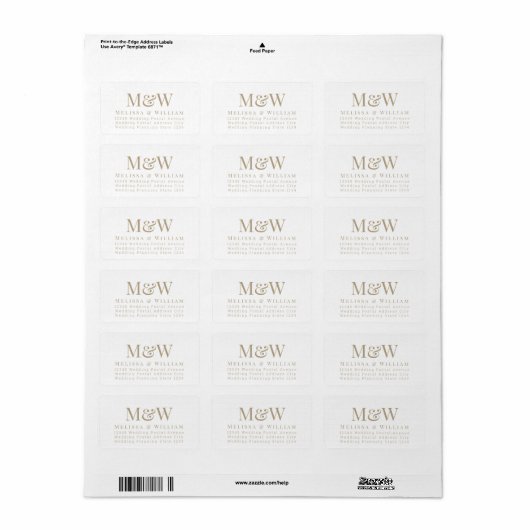 Modern Wit Elegant Goud Monogram Adres Etiket (Full Sheet)