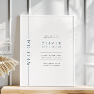 Modern wit en blauw bar mitswa welkomstbord poster