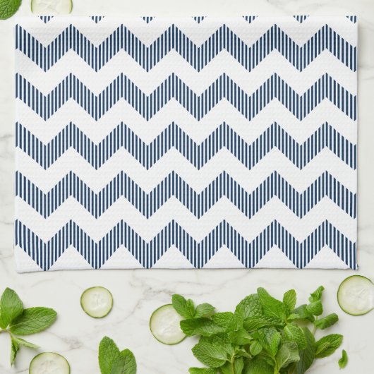 Modern wit en blauw chevron patroon theedoek (Gevouwen)
