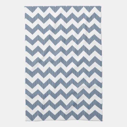Modern wit en blauw chevron patroon theedoek (Verticaal)
