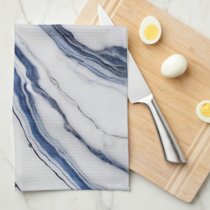 Modern wit en blauw minimalistisch marmer theedoek