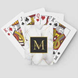 Modern wit en goud gemarmerd Monogram Naam Pokerkaarten