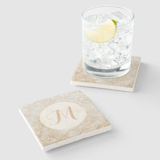 Modern wit en goud Monogram Stenen Onderzetter (Zijkant)